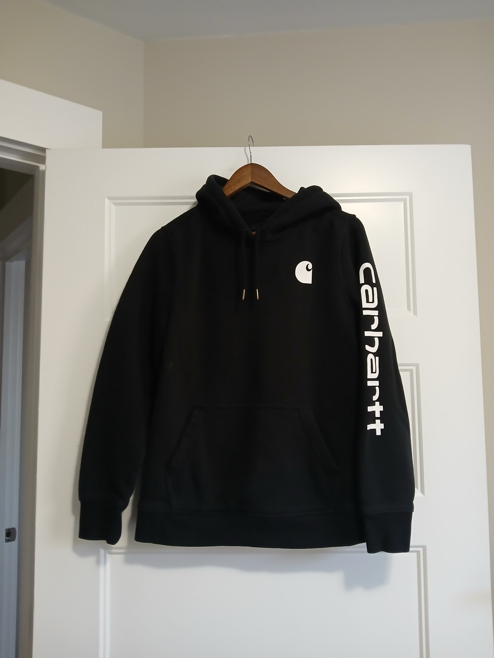 Carhartt Black Pullover Hoodie with White Sleeve Logo